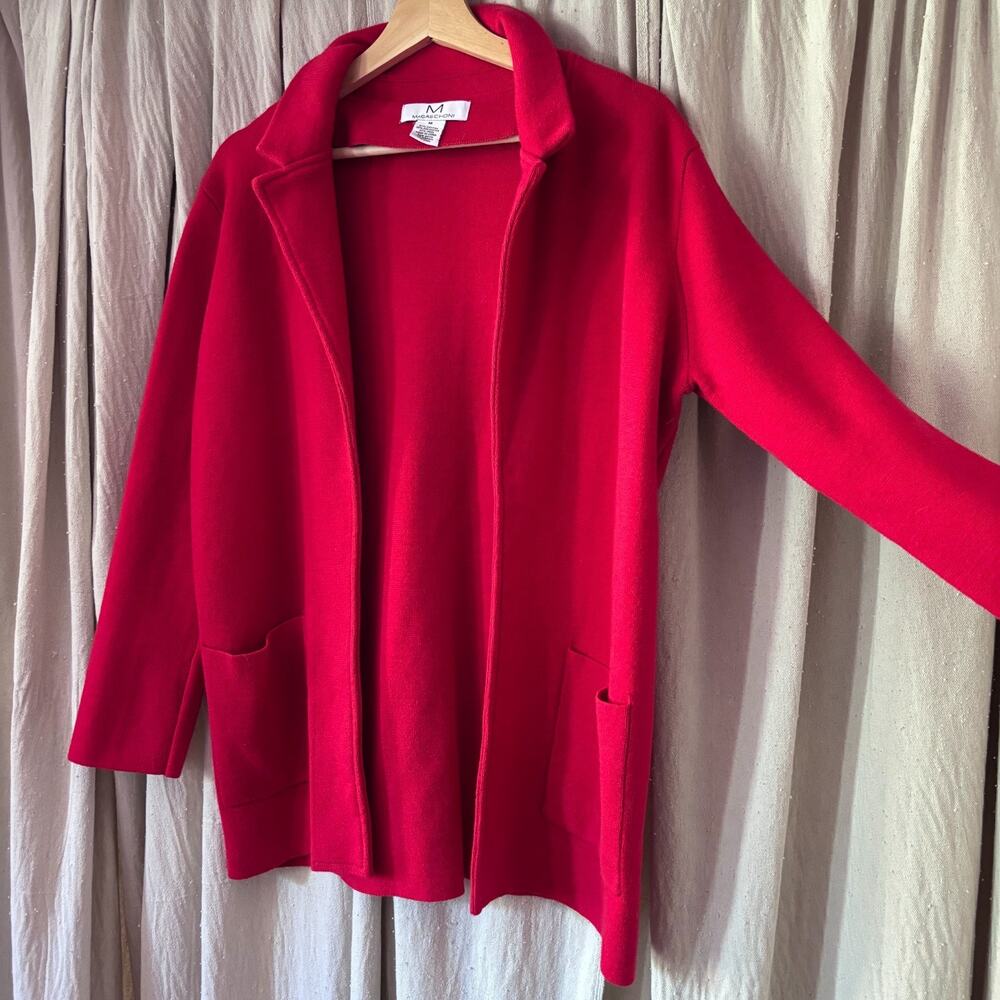 Magaschoni Open Front Cardigan Sweater Red Wool Blend Medium